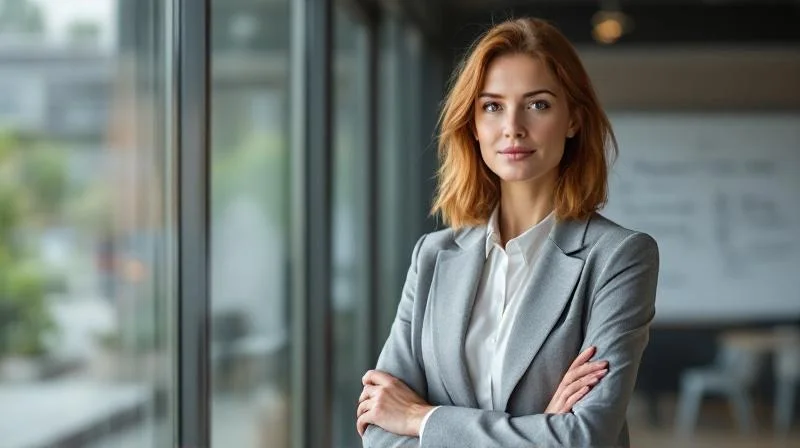 Frau im Businessoutfit spricht mit Kollegen in einem modernen Besprechungsraum in Wiesbaden