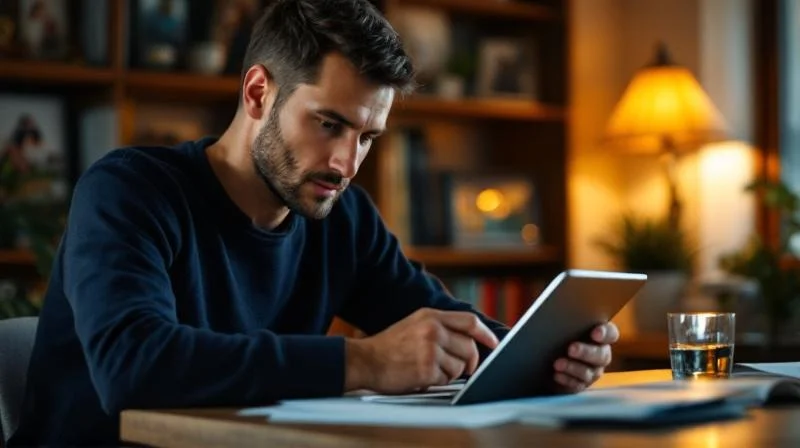 Mann lernt abends am Schreibtisch fuer den Wirtschaftsfachwirt in Wiesbaden